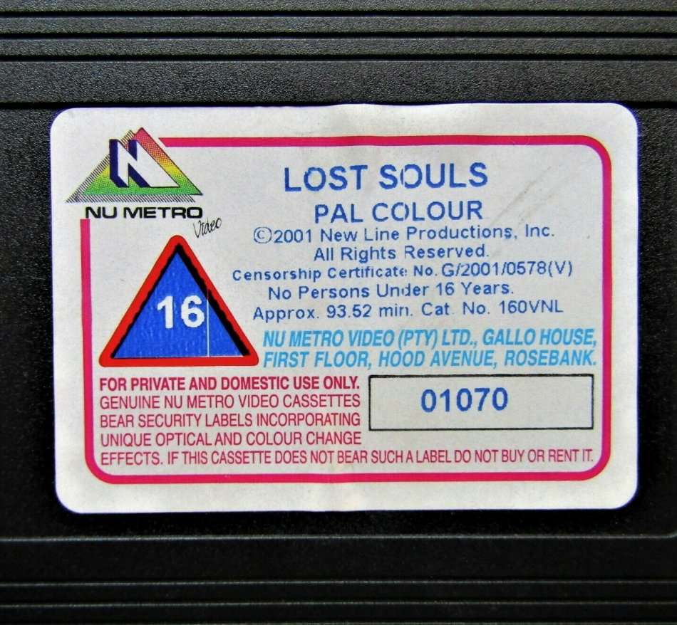 Lost Souls - Winona Ryder - Horror VHS Tape (2001)