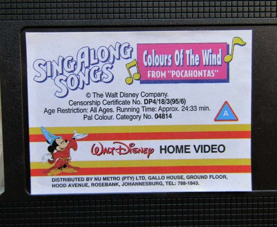Sing Along Songs - Colours of the Wind - Disney VHS Tape (1995)