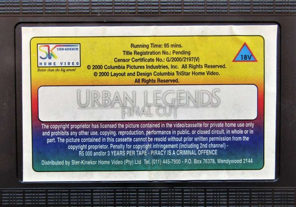 Urban Legends - Final Cut - Horror VHS Tape (2000)
