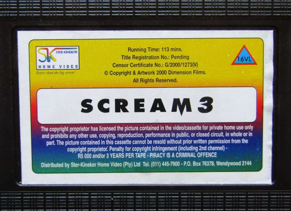 Scream 3 - David Arquette - Horror VHS Tape (2000)