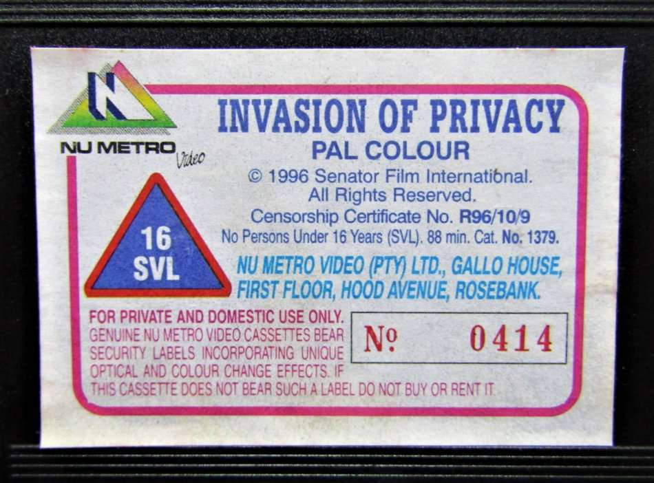 Invasion of Privacy - Mili Avital - Thriller VHS Tape (1996)