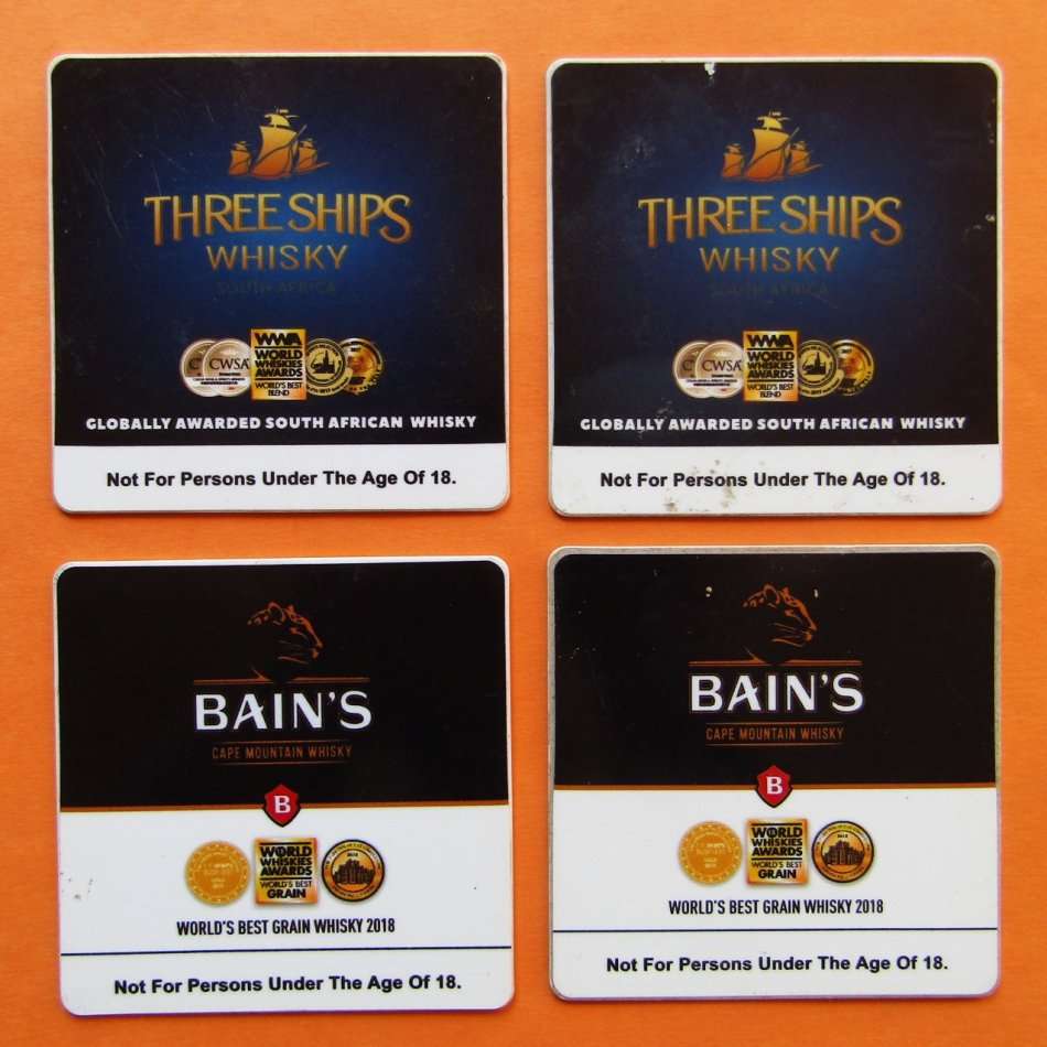 Three Ships and Bain's Whisky Bar Coasters