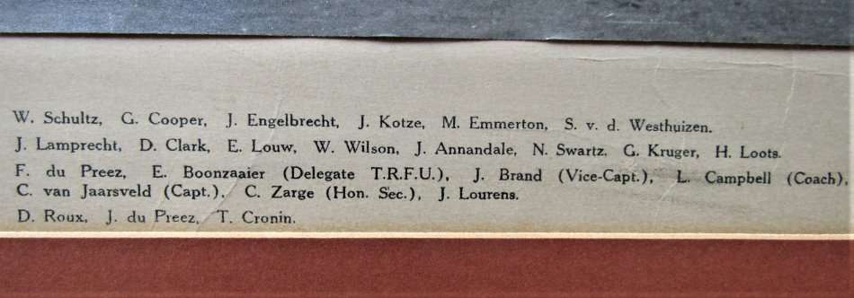 Old Framed Rugby Team Photo