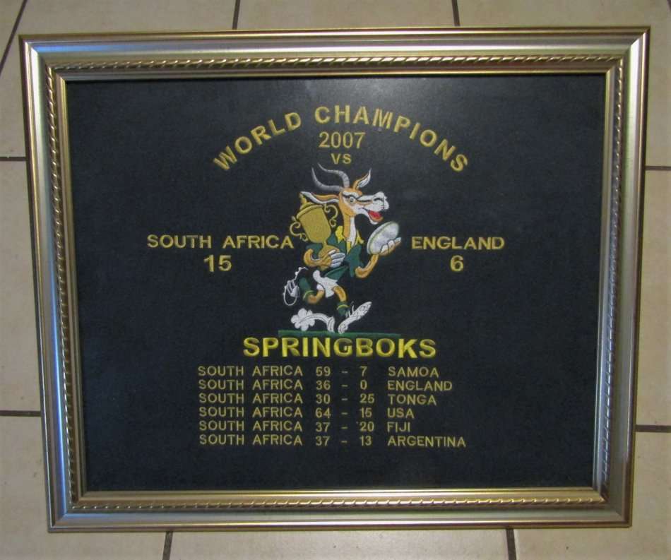 2007 Springboks World Champions Framed Rugby Display