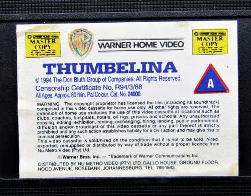Thumbelina - Animation Movie VHS Tape (1994)