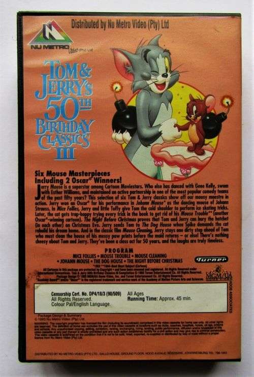 Tom & Jerry`s 50th Birthday Classics III - Cartoon VHS Tape (1993)