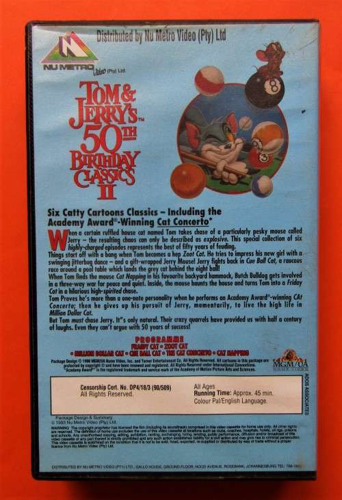 Tom & Jerry`s 50th Birthday Classics II - Cartoon VHS Tape (1993)