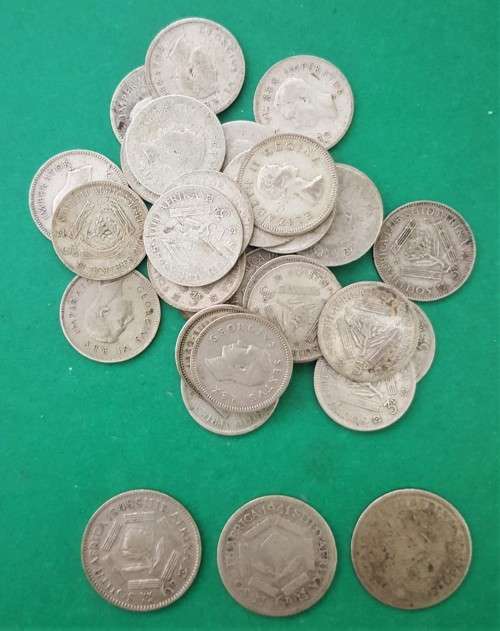 31 SA Threepence and 3 SA Sixpence Coins - 80% Silver