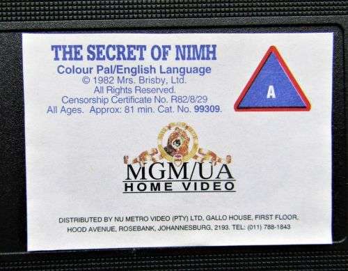 The Secret of NIMH - Animation VHS Tape (1996)