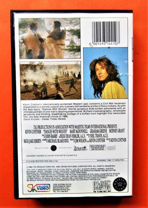 Dances with Wolves - Kevin Costner - VHS Tape (1991)