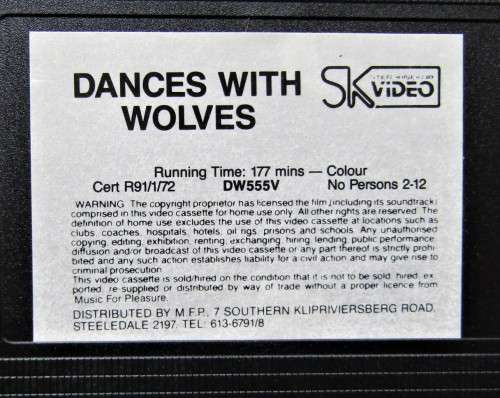 Dances with Wolves - Kevin Costner - VHS Tape (1991)