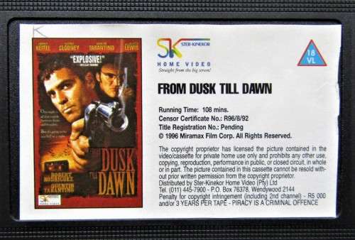 From Dusk Till Dawn - George Clooney - Horror VHS Tape (1996)