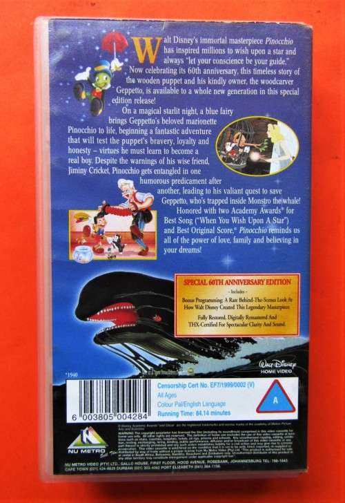 Pinocchio: 60th Anniversary Edition - Walt Disney VHS Tape (1999)