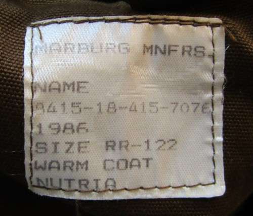 1986 SADF Army Nutria `Aapjas` Jacket with Wool Inner