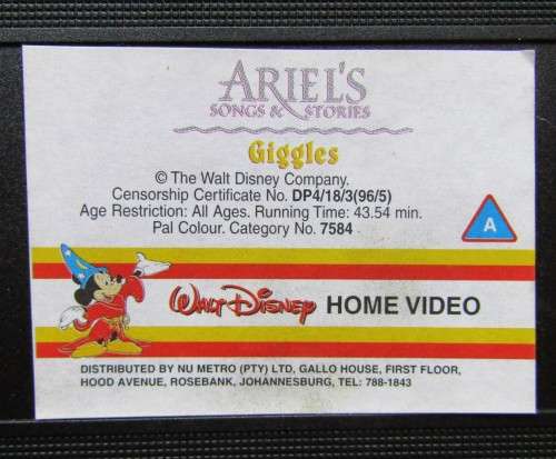 Ariel`s Song & Stories: Giggles - Disney Princess Collection VHS Tape (1996)