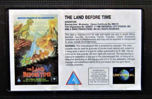 The Land Before Time - Animated Adventure VHS Tape (1989)