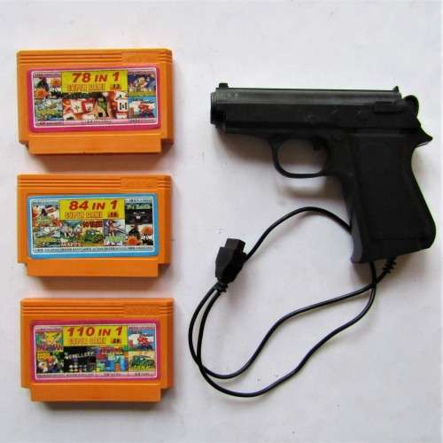 Old 8 Bit TV Game Cartridges and Gun