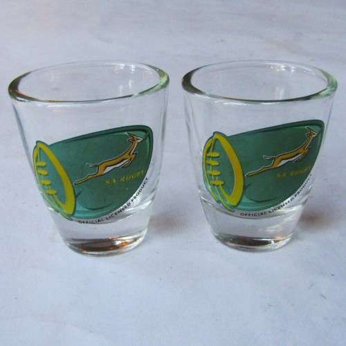 2 Springbok Rugby Shot Glasses