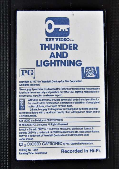 Thunder and Lightning - Crime Action Comedy VHS Tape (1985)