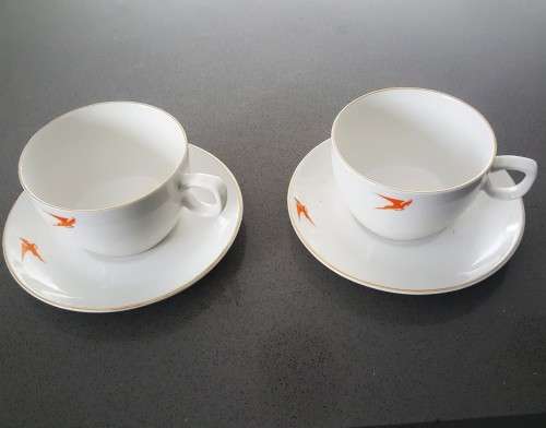 2 Old SAA Airways Flying Springbok Cups and Saucers