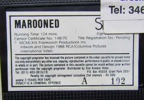 Marooned - Gregory Peck - Space Sci-Fi VHS Tape (1988)