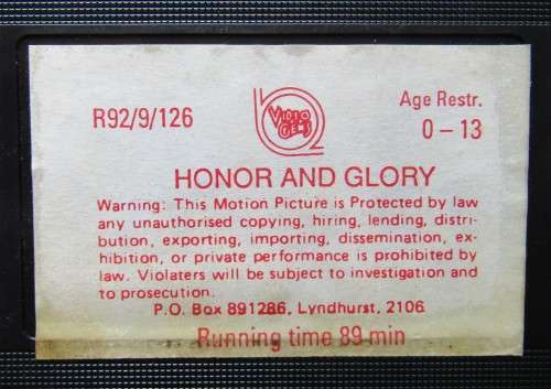Honor and Glory - Cynthia Rothrock - Action Movie VHS Tape (1992)