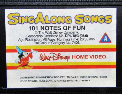 SingAlong Songs: 101 Notes of Fun - Walt Disney VHS Tape (1995)