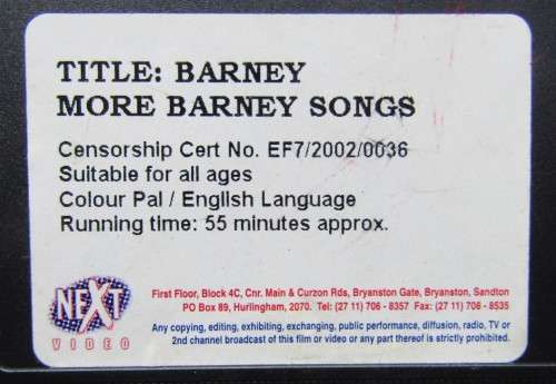 Barney: More Barney Songs - VHS Video Tape (2002)