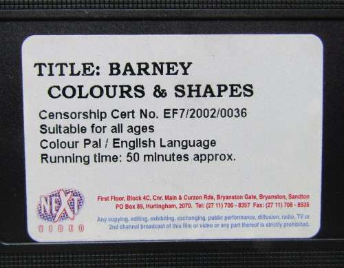 Barney: Colours & Shapes - Children`s VHS Video Tape (2002)