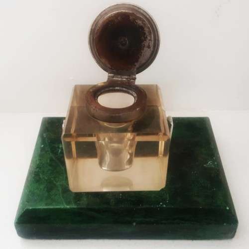 Vintage Art Deco Ink Well on a Marble Base