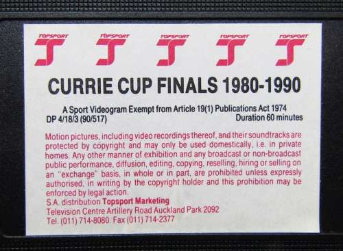 1980 - 1990 Currie Cup Finals - Rugby VHS Video Tape