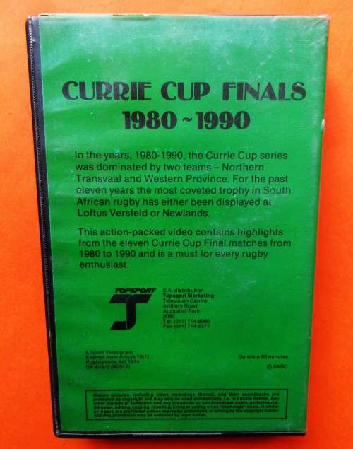1980 - 1990 Currie Cup Finals - Rugby VHS Video Tape
