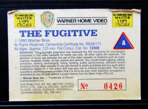 The Fugitive - Harrison Ford - Crime Thriller VHS Tape (1993)