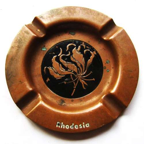 Old Rhodesia Flame Lily Copper Ashtray