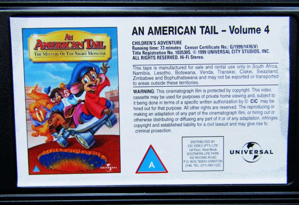 An American Tail: Volume 4 - Children`s VHS Tape (1999)