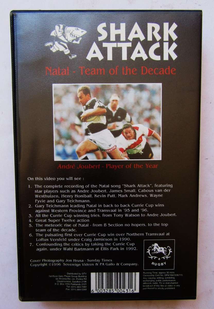 Shark Attack Natal Rugby VHS Video Tape (1996)
