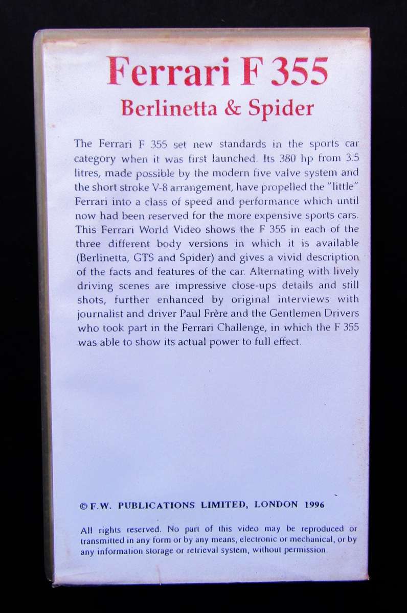 Ferrari F 355 VHS Video Tape from 1996