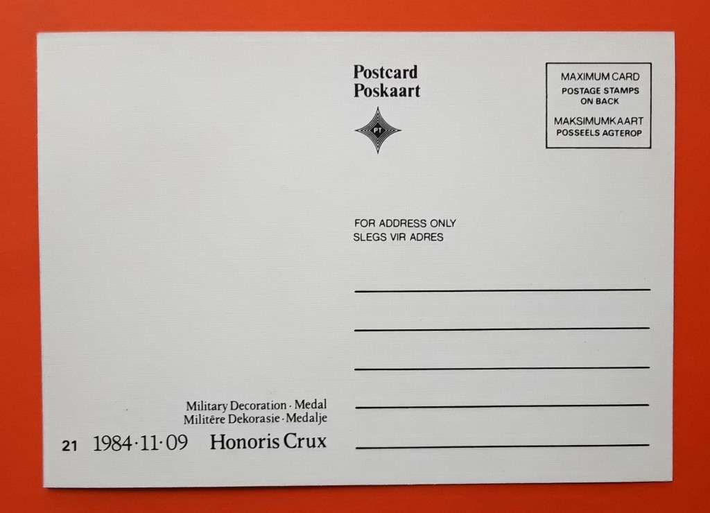 4 SADF Medals and Decorations Postcards from 1984