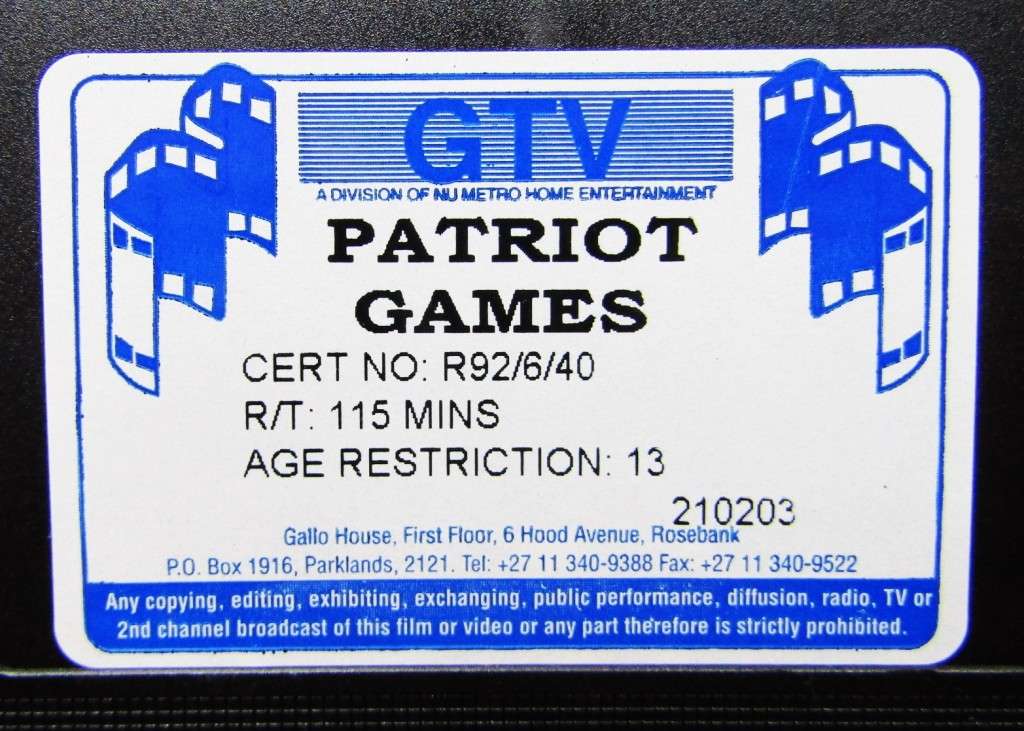 Patriot Games - Harrison Ford - Movie VHS Tape (1992)