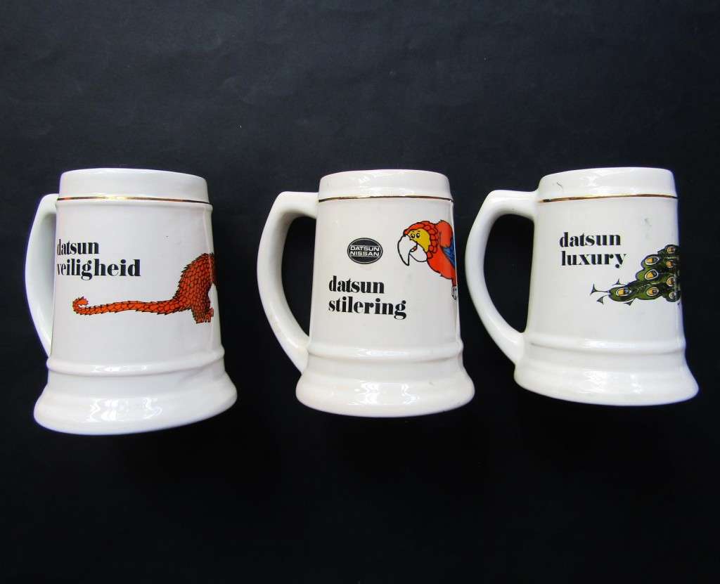 3 Old Datsun Nissan Beer Mugs