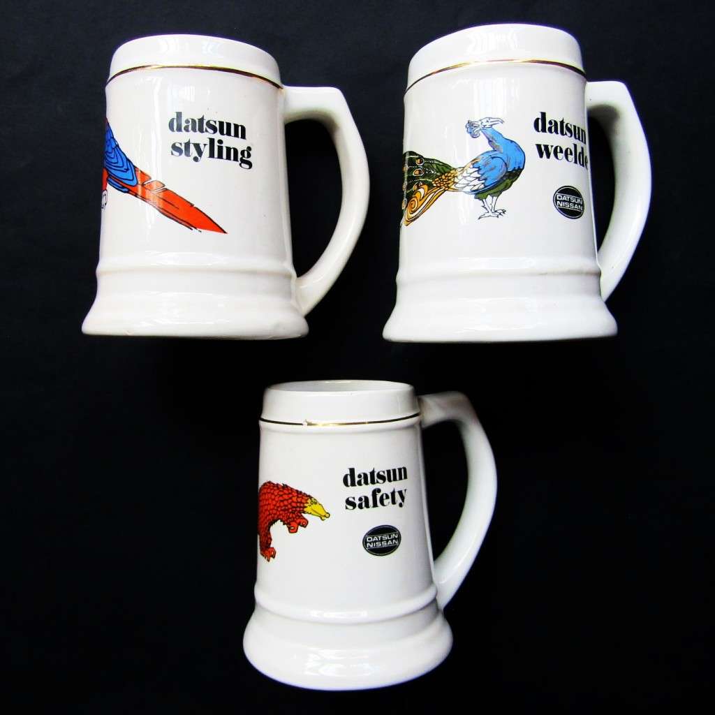 3 Old Datsun Nissan Beer Mugs