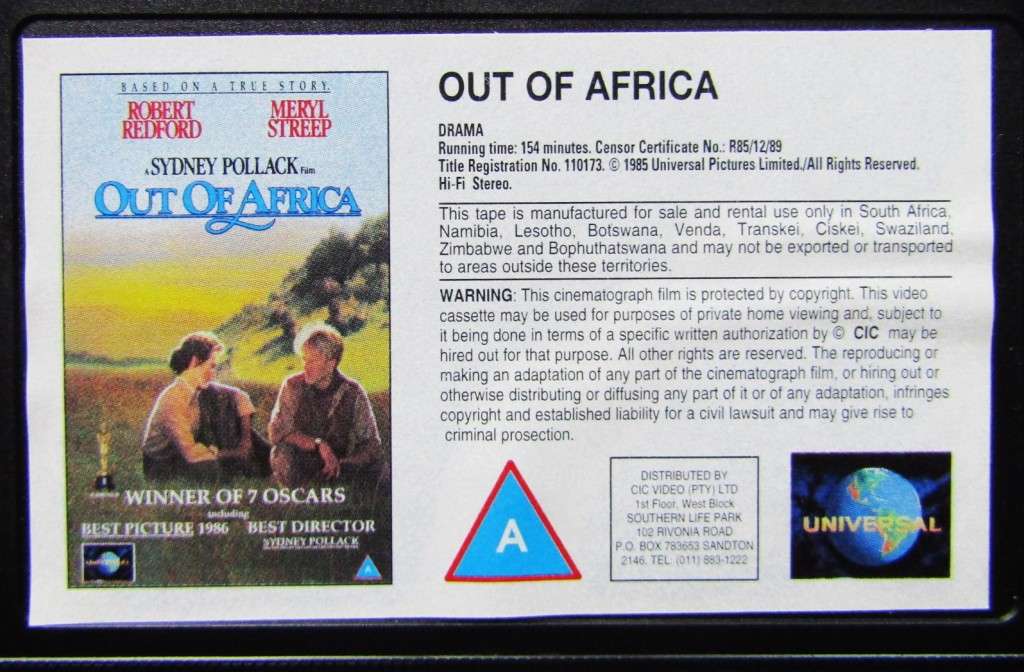 Out of Africa - Meryl Streep - Movie VHS Tape (1985)