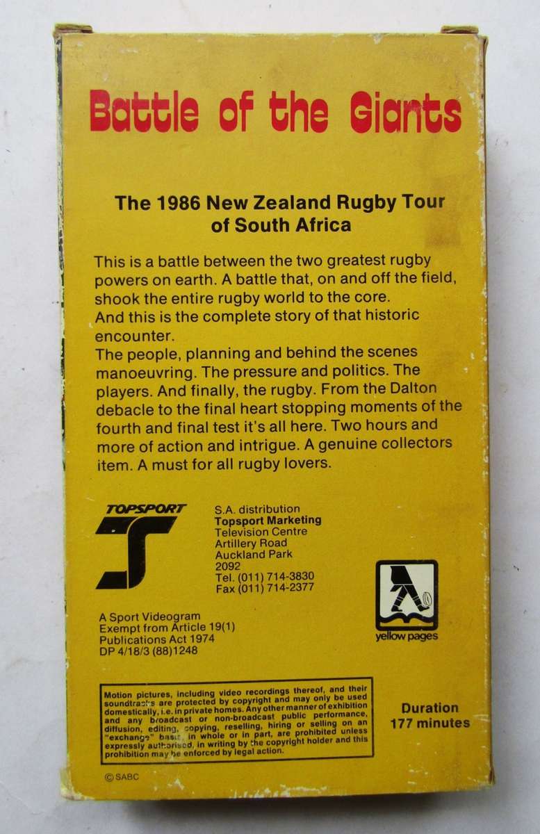 1986 New Zealand Tour to SA - Rugby VHS Video Tape