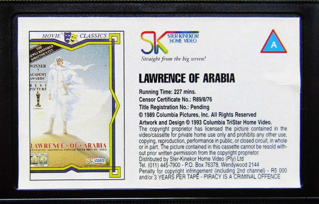 Lawrence of Arabia - Classic Movie VHS Tape (1993)