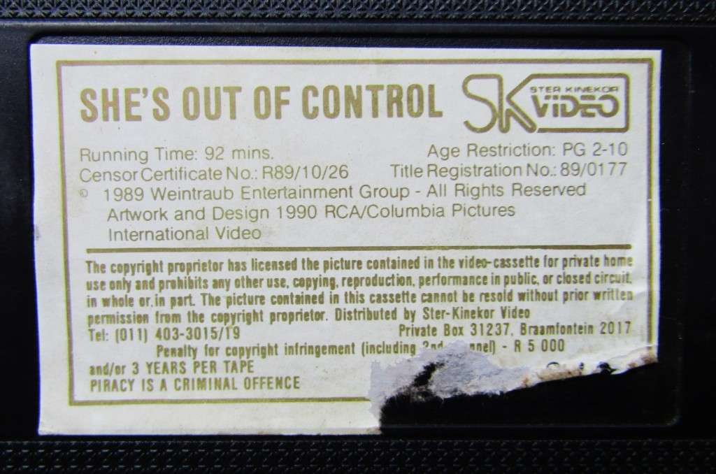 She`s Out of Control - Tony Danza - Movie VHS Tape (1990)