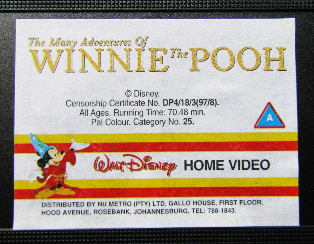 The Many Adventures of Winnie the Pooh - Disney VHS Tape (1997)