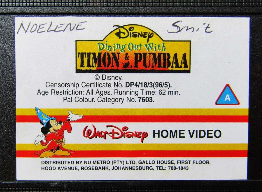 Dining Out with Timon & Pumbaa - Disney VHS Video Tape (1996)