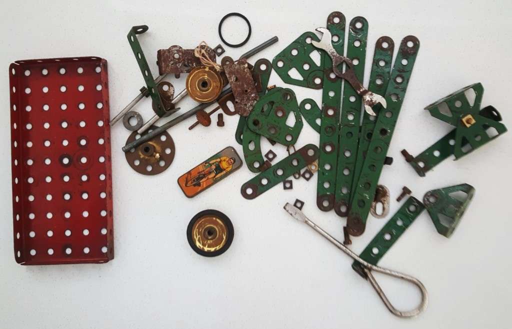 Vintage Meccano Box with Parts and Pamphlets