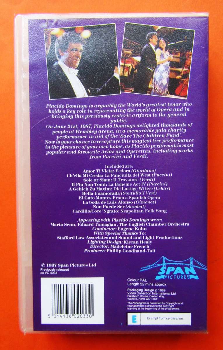 An Evening with Placido Domingo - VHS Video Tape (1989)