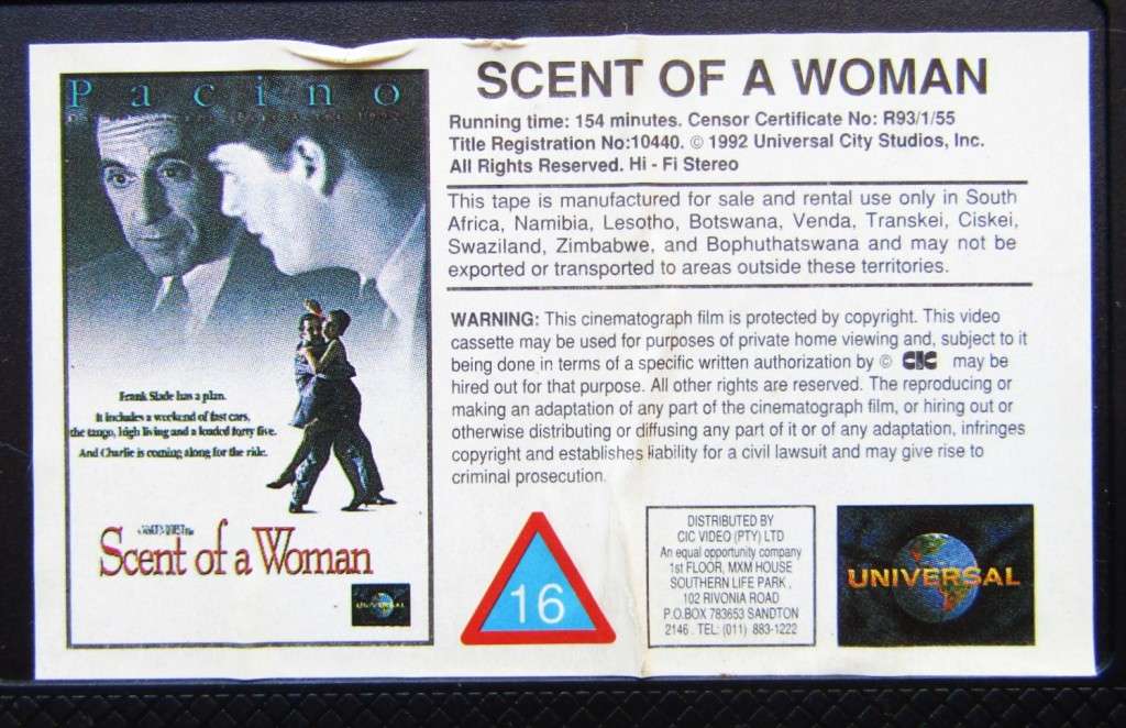 Scent of a Woman - Al Pacino - Movie VHS Tape (1993)